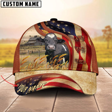Custom Name Holstein US Flag 3D Cap, Farmer Cap, Vintage Farmer Hat, Mens Farmer Hats, Cap For Farmers