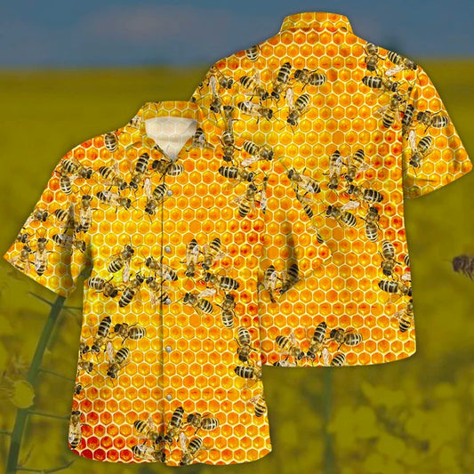Custom Name Honey Bee Hawaiian Shirt, Farm Hawaiian Shirt, Farmer Hawaii