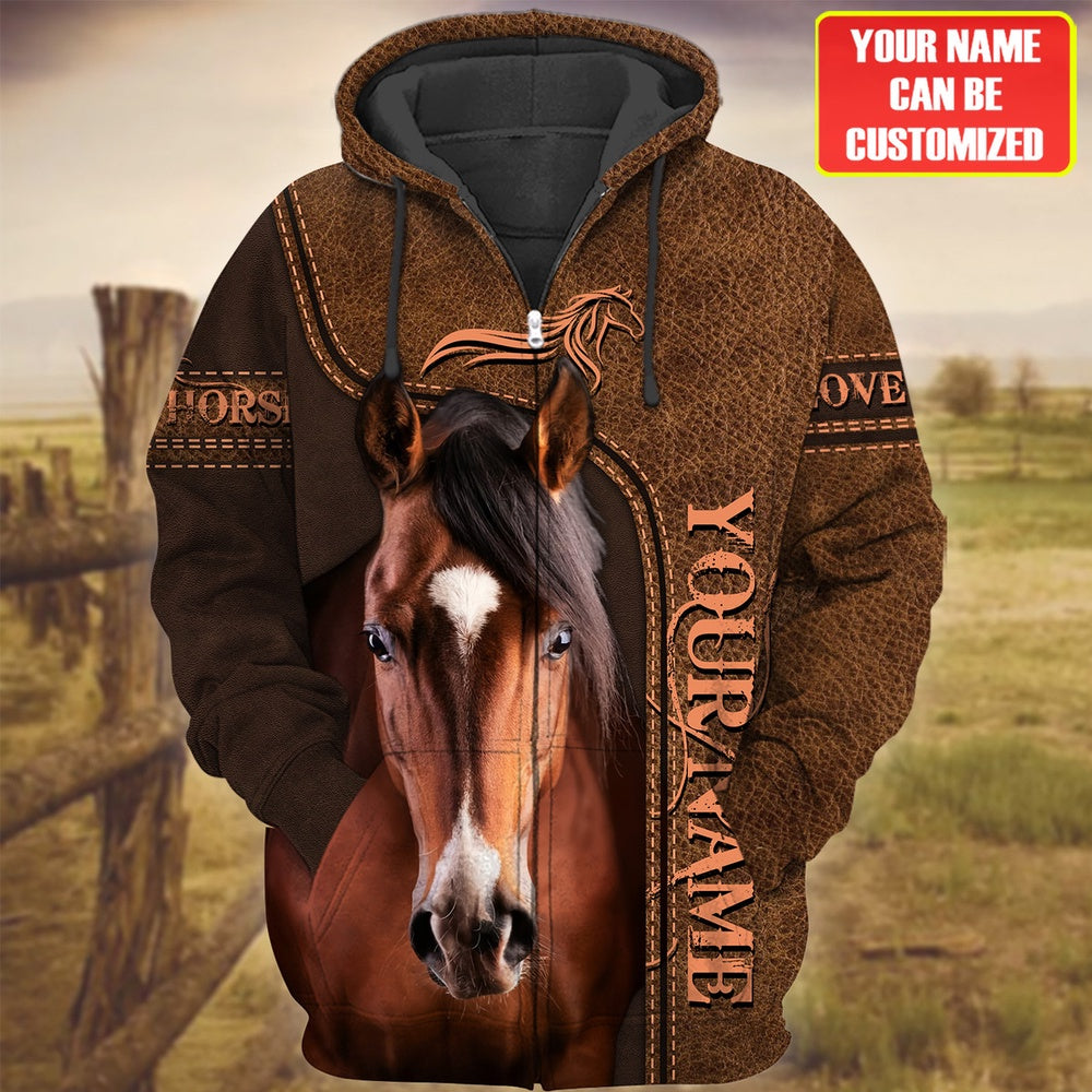 Custom Name Horse Brown 3D Printed Hoodie, Farmer Hoodie, Custom Farm Shirts, Farmer T Shirt