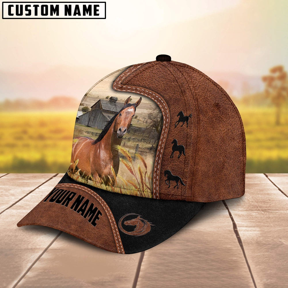 Custom Name Horse Brown Black Leather Pattern Cap, Farmer Cap, Vintage Farmer Hat, Mens Farmer Hats, Cap For Farmers