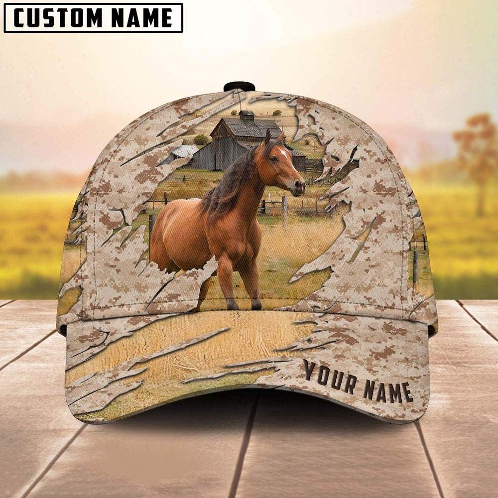 Custom Name Horse Camo Pattern Cap, Farmer Cap, Vintage Farmer Hat, Mens Farmer Hats, Cap For Farmers