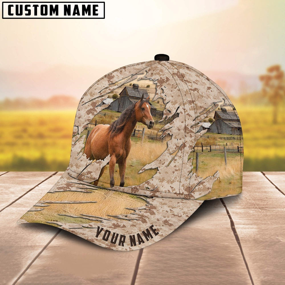 Custom Name Horse Camo Pattern Cap, Farmer Cap, Vintage Farmer Hat, Mens Farmer Hats, Cap For Farmers