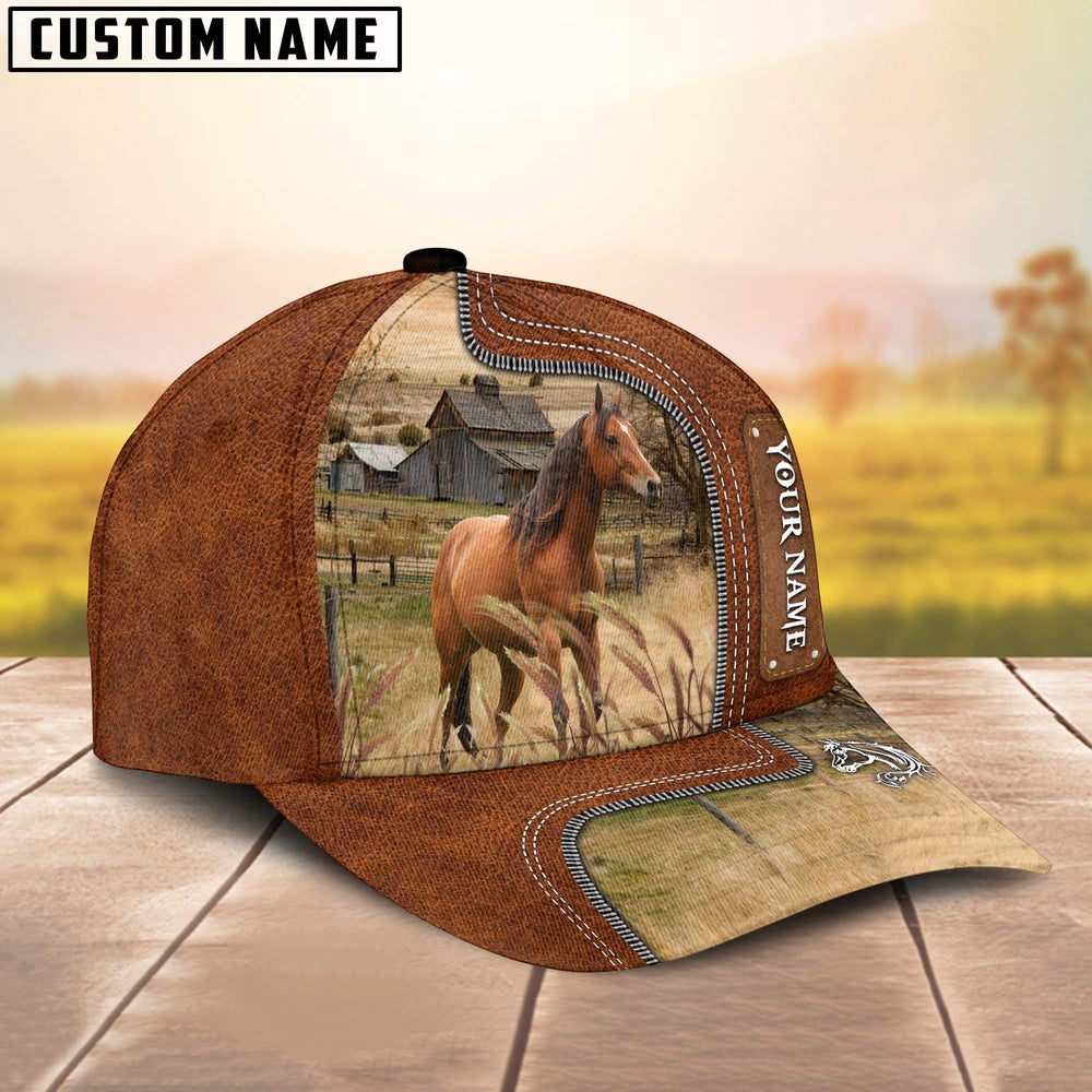 Custom Name Horse Cap On The Meadow, Farmer Cap, Vintage Farmer Hat, Mens Farmer Hats, Cap For Farmers