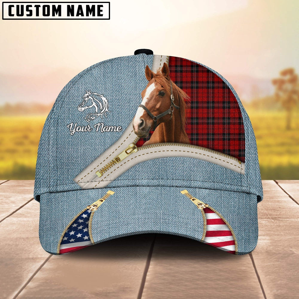 Custom Name Horse Jean And Zipper Pattern Classic Cap, Farmer Cap, Vintage Farmer Hat, Mens Farmer Hats, Cap For Farmers