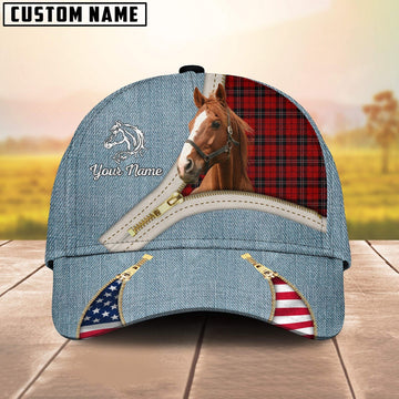 Custom Name Horse Jean And Zipper Pattern Classic Cap, Farmer Cap, Vintage Farmer Hat, Mens Farmer Hats, Cap For Farmers