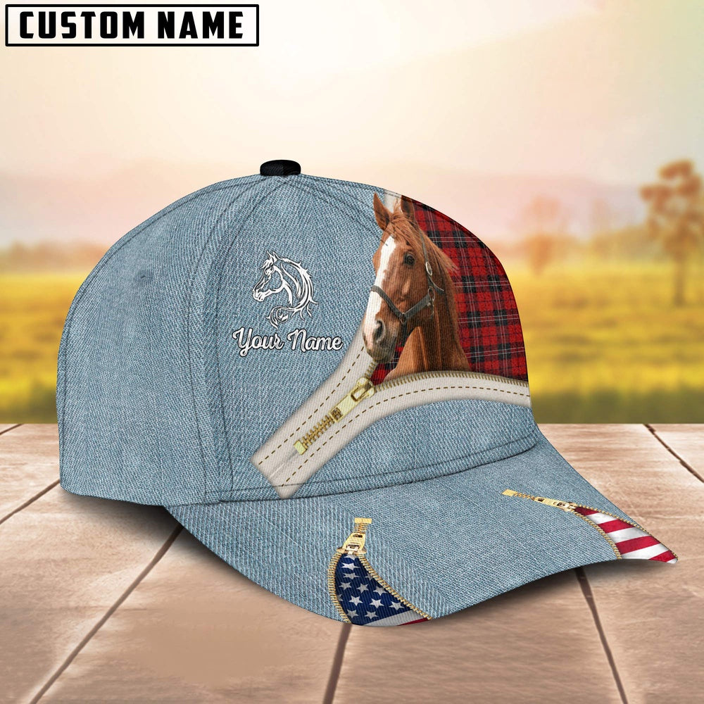 Custom Name Horse Jean And Zipper Pattern Classic Cap, Farmer Cap, Vintage Farmer Hat, Mens Farmer Hats, Cap For Farmers