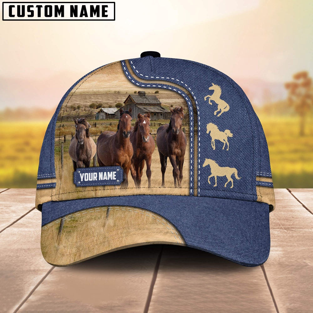 Custom Name Horse Jean Pattern Cap, Farmer Cap, Vintage Farmer Hat, Mens Farmer Hats, Cap For Farmers