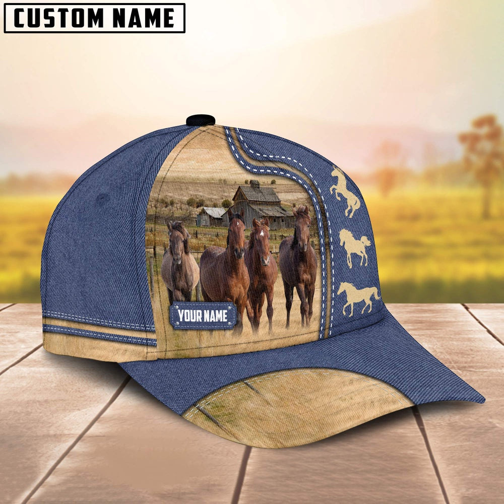 Custom Name Horse Jean Pattern Cap, Farmer Cap, Vintage Farmer Hat, Mens Farmer Hats, Cap For Farmers