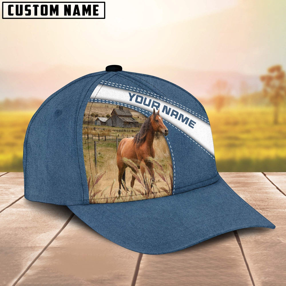 Custom Name Horse Jean Pattern Classic Cap, Farmer Cap, Vintage Farmer Hat, Mens Farmer Hats, Cap For Farmers