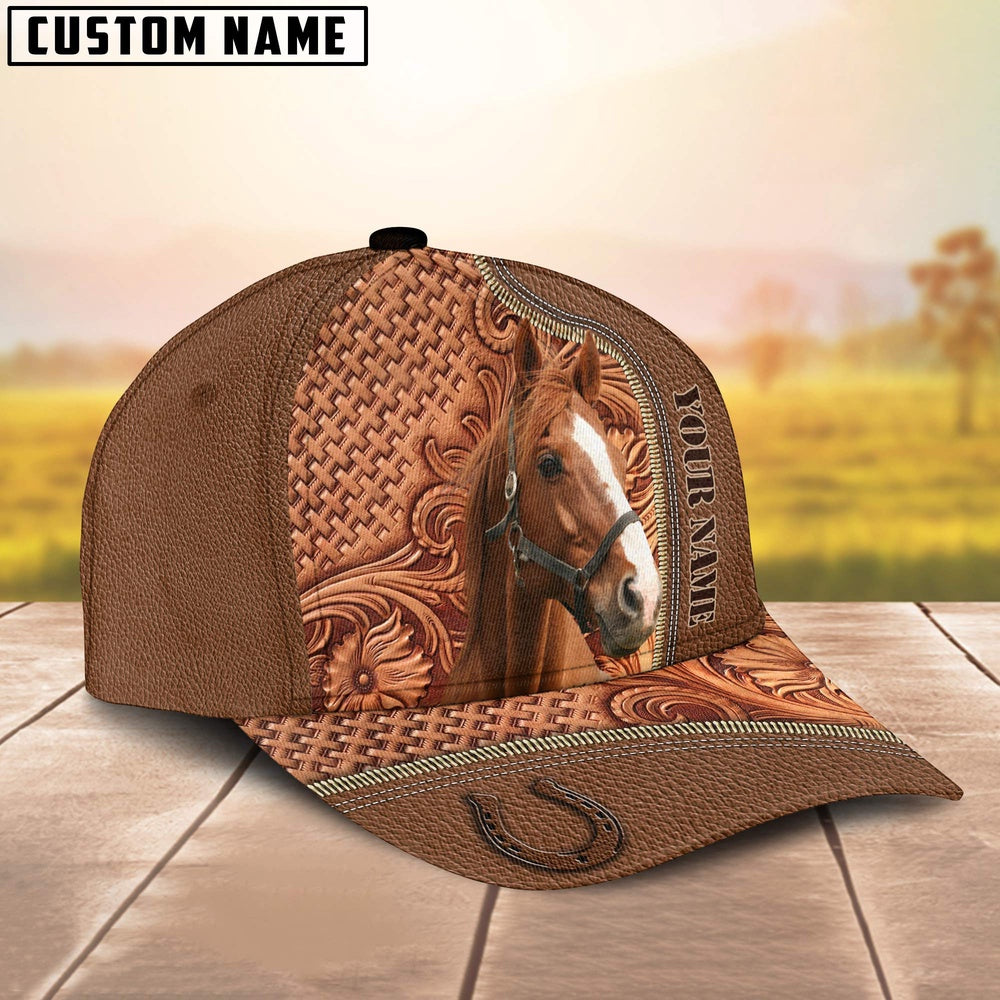 Custom Name Horse Leather Carving Patterns Cap, Farmer Cap, Vintage Farmer Hat, Mens Farmer Hats, Cap For Farmers