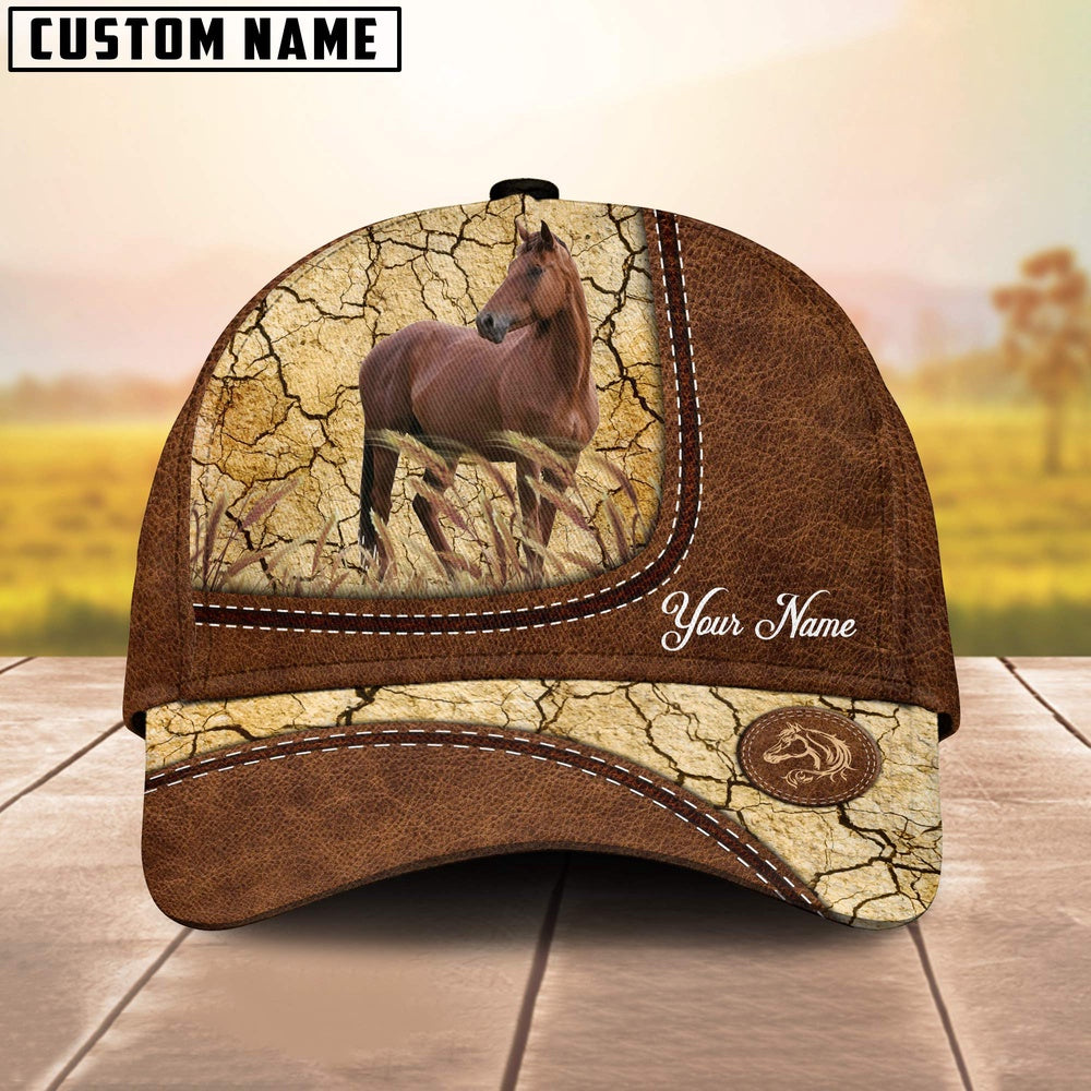 Custom Name Horse Leather Pattern Brown Cap, Farmer Cap, Vintage Farmer Hat, Mens Farmer Hats, Cap For Farmers