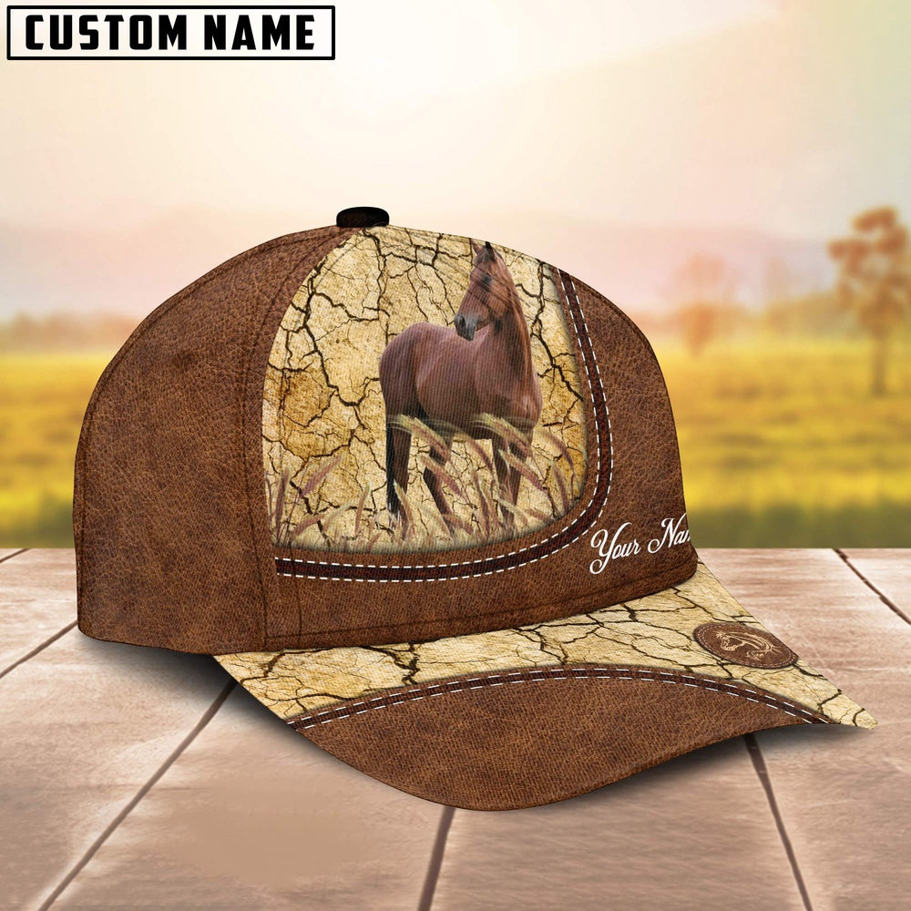 Custom Name Horse Leather Pattern Brown Cap, Farmer Cap, Vintage Farmer Hat, Mens Farmer Hats, Cap For Farmers
