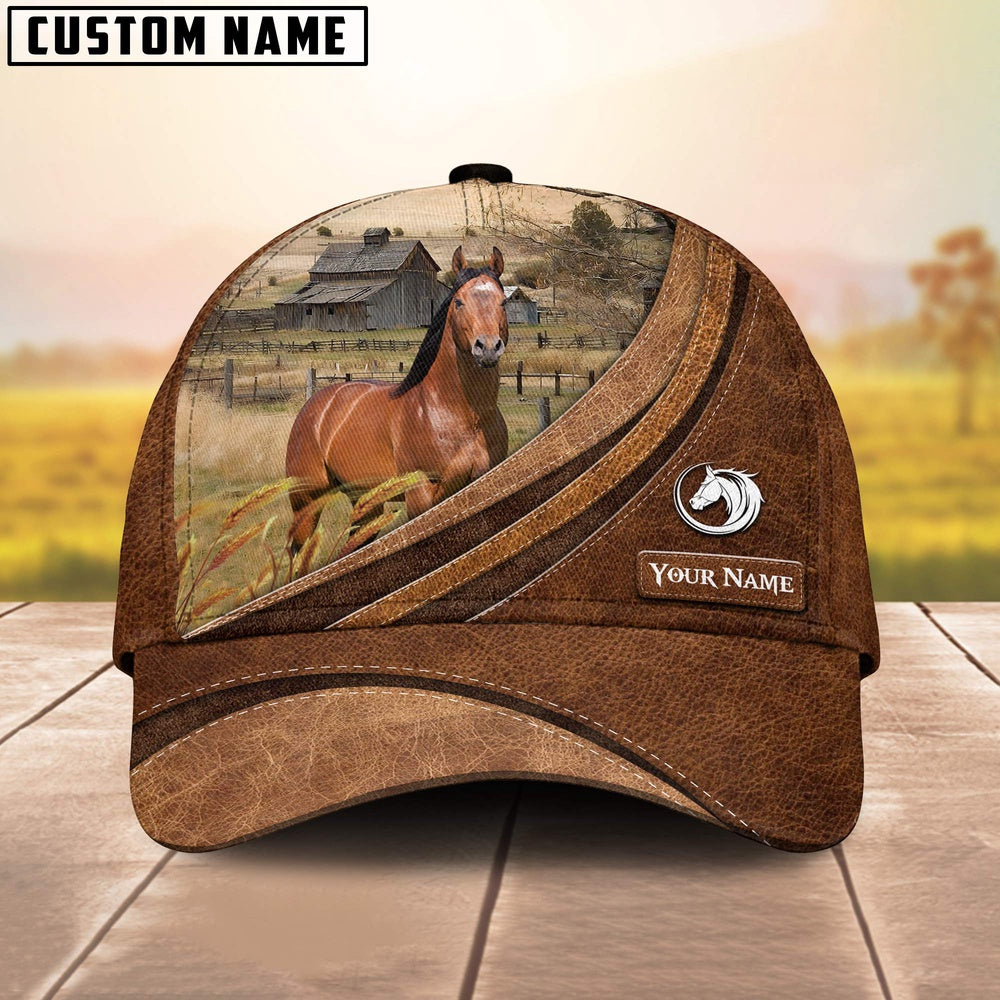 Custom Name Horse Leather Pattern Classic Cap, Farmer Cap, Vintage Farmer Hat, Mens Farmer Hats, Cap For Farmers