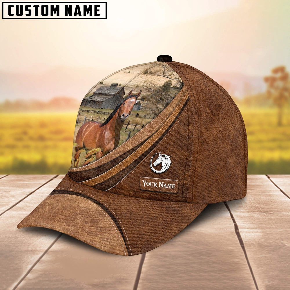 Custom Name Horse Leather Pattern Classic Cap, Farmer Cap, Vintage Farmer Hat, Mens Farmer Hats, Cap For Farmers