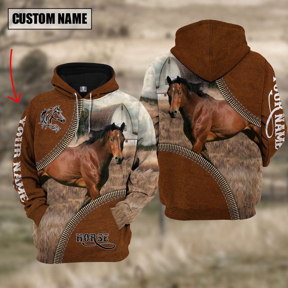 Custom Name Horse Leather Zipper 3D Hoodie, Farmer Hoodie, Custom Farm Shirts, Farmer T Shirt