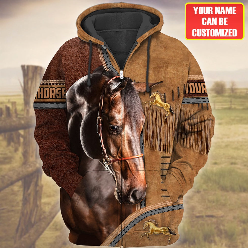 Custom Name Horse Light Brown 3D Printed Hoodie, Farmer Hoodie, Custom Farm Shirts, Farmer T Shirt