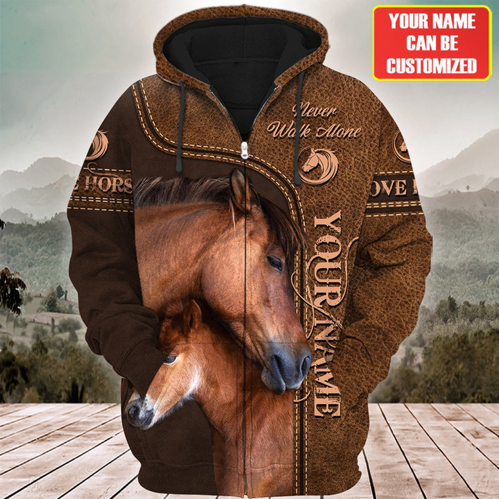 Custom Name Horse Lovers Never Walk Alone 3D Hoodie, Farmer Hoodie, Custom Farm Shirts, Farmer T Shirt