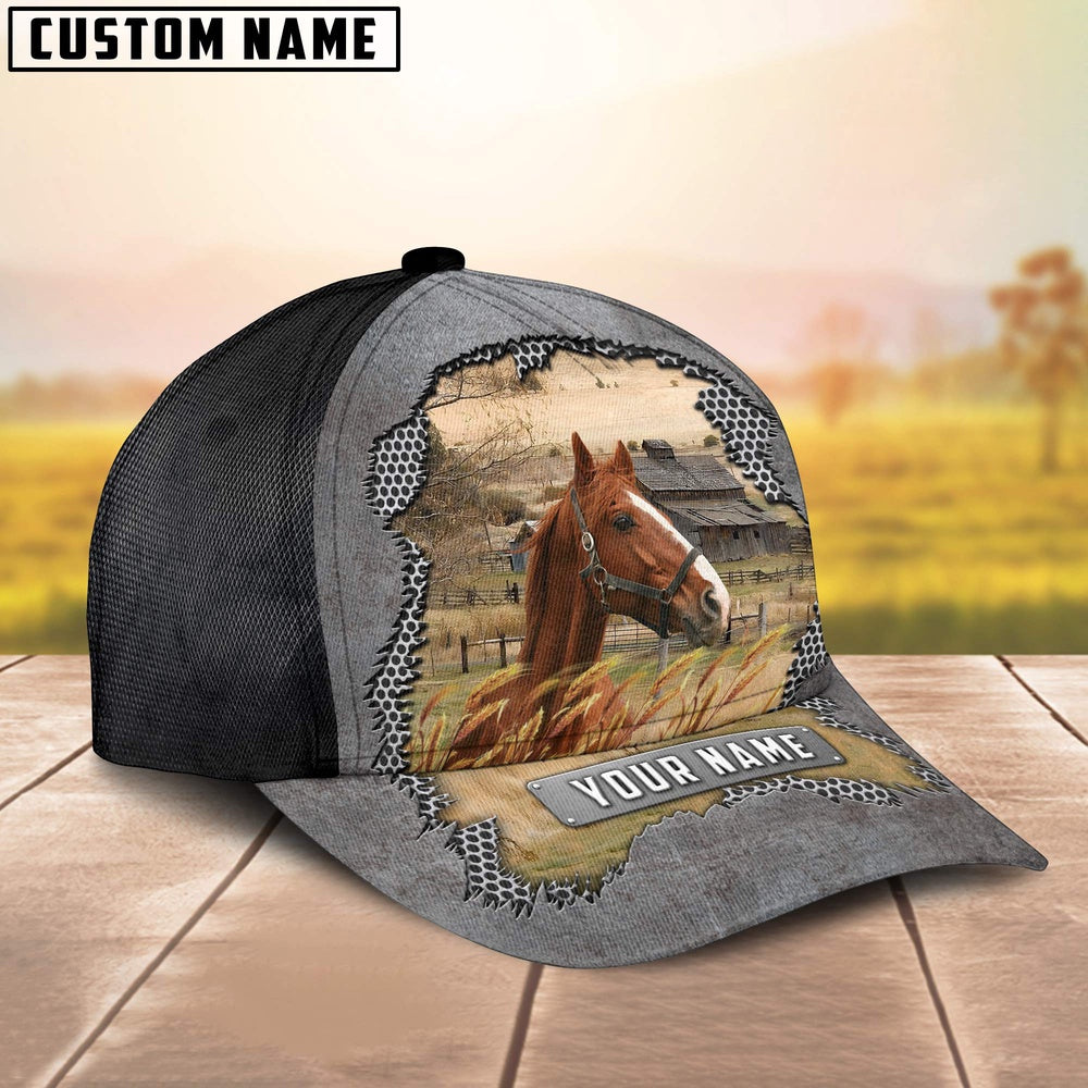 Custom Name Horse Metal Pattern Cap, Farmer Cap, Vintage Farmer Hat, Mens Farmer Hats, Cap For Farmers