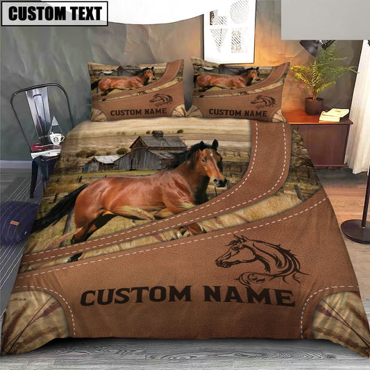 Custom Name Horse On Farm Bedding Set, Farm Bedding Set, Farmhouse Bedding Set