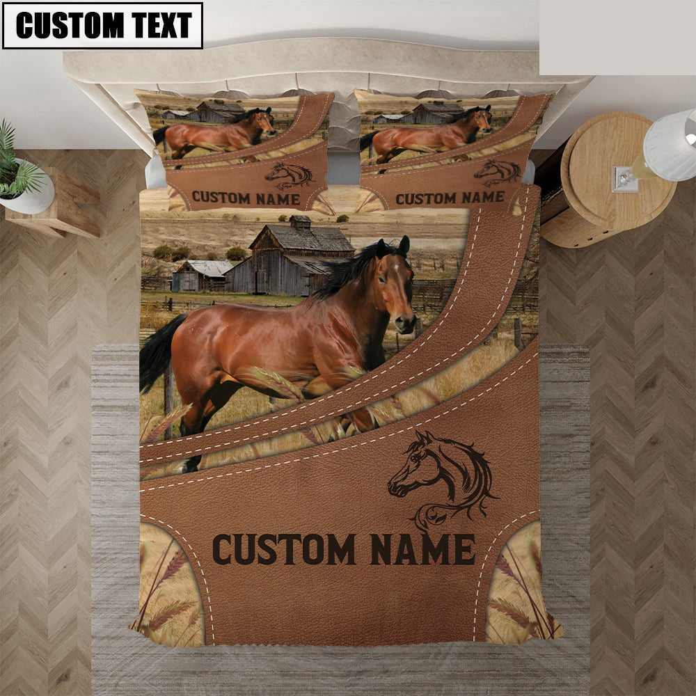 Custom Name Horse On Farm Bedding Set, Farm Bedding Set, Farmhouse Bedding Set