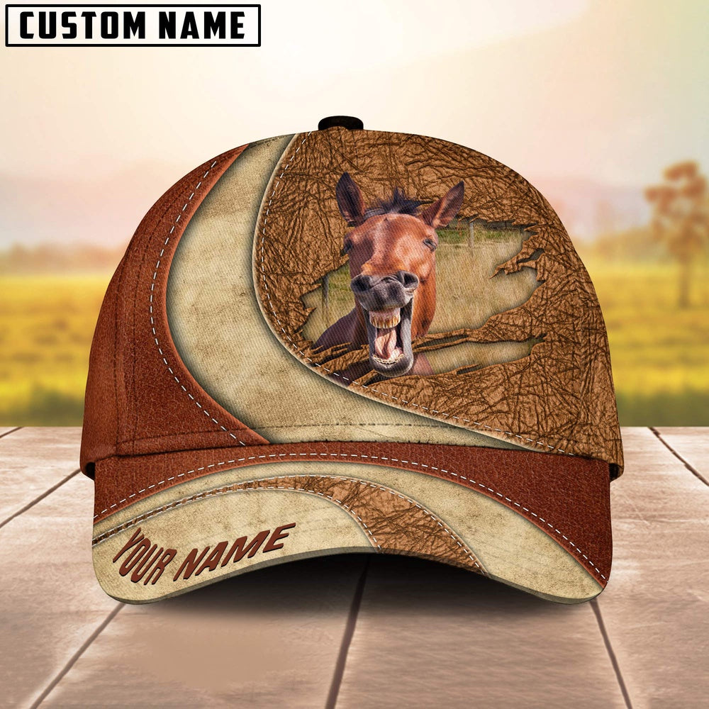 Custom Name Horse Torn Leather Pattern Classic Cap, Farmer Cap, Vintage Farmer Hat, Mens Farmer Hats, Cap For Farmers