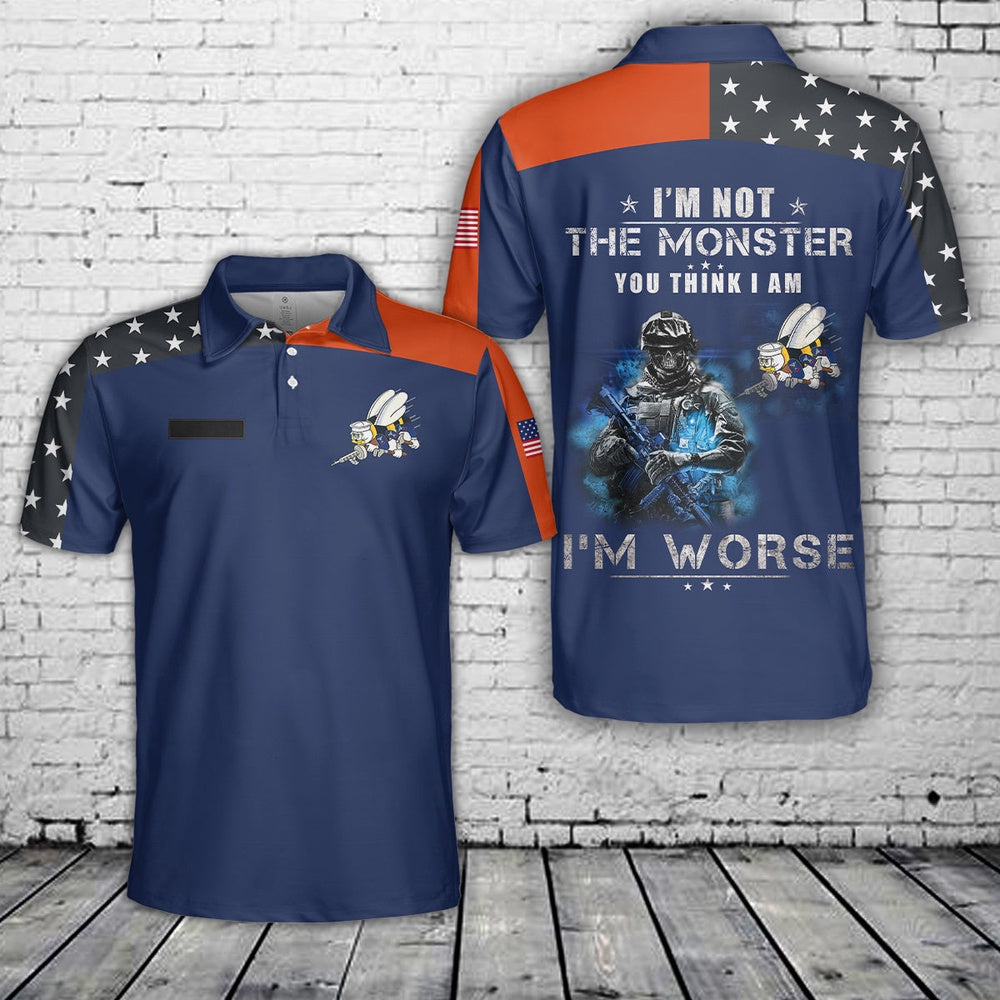 Custom Name I am Navy Seabee I'm Worse Polo Shirt, Veteran Polo Shirt