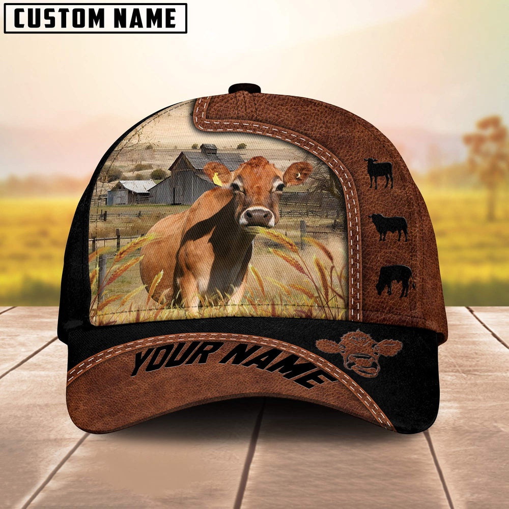 Custom Name Jersey Brown Black Leather Pattern Cap, Farmer Cap, Vintage Farmer Hat, Mens Farmer Hats, Cap For Farmers