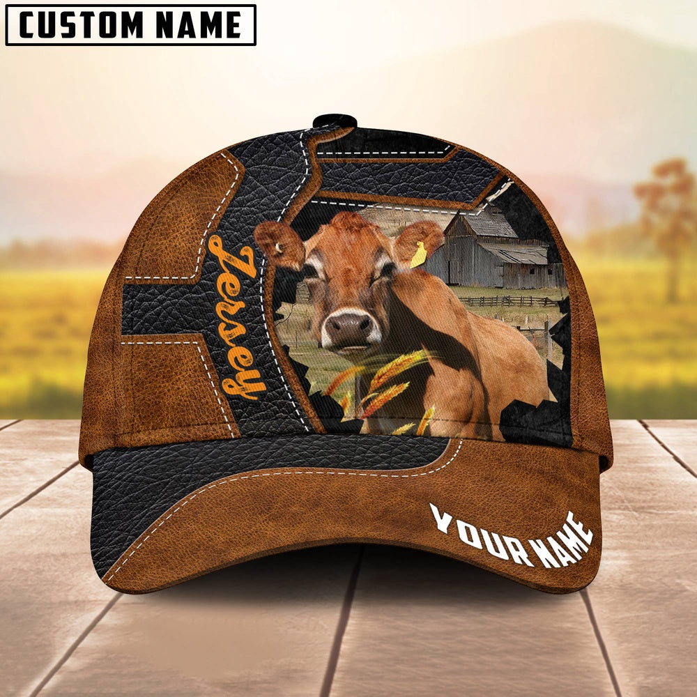 Custom Name Jersey Brown Leather Pattern 3D Cap, Farmer Cap, Vintage Farmer Hat, Mens Farmer Hats, Cap For Farmers
