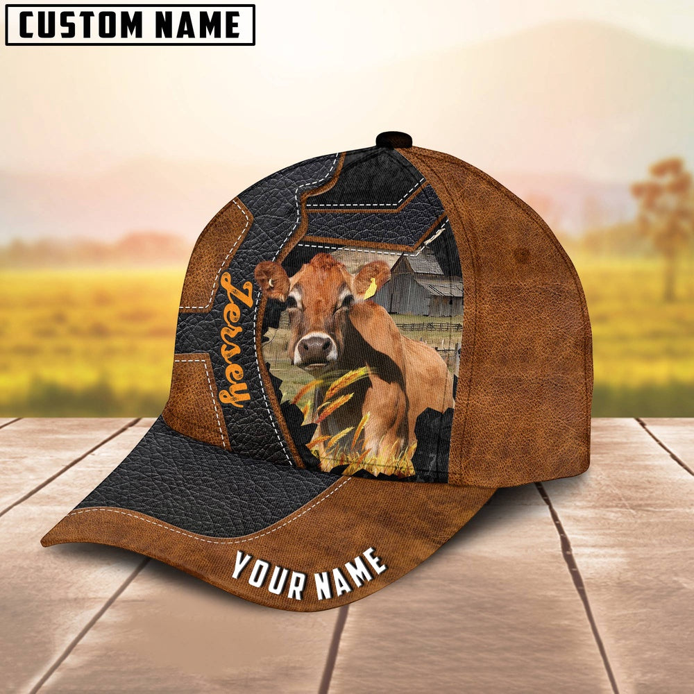 Custom Name Jersey Brown Leather Pattern 3D Cap, Farmer Cap, Vintage Farmer Hat, Mens Farmer Hats, Cap For Farmers