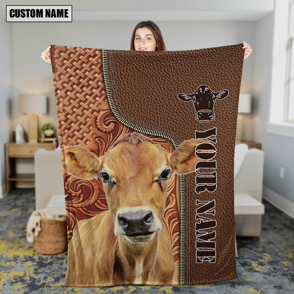 Custom Name Jersey Cattle Leather Carving Blanket, Farm Blanket, Farm Animal Blanket