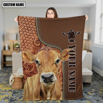 Custom Name Jersey Cattle Leather Carving Blanket, Farm Blanket, Farm Animal Blanket