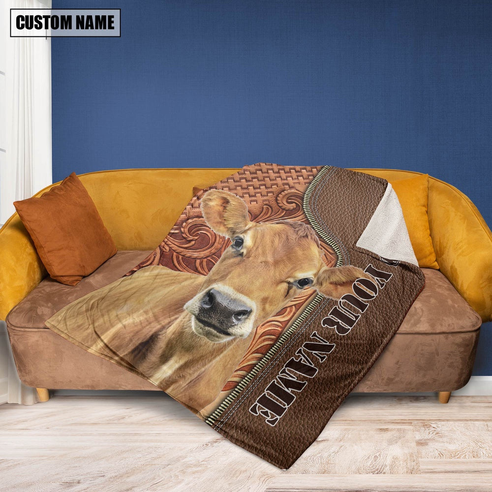 Custom Name Jersey Cattle Leather Carving Blanket, Farm Blanket, Farm Animal Blanket