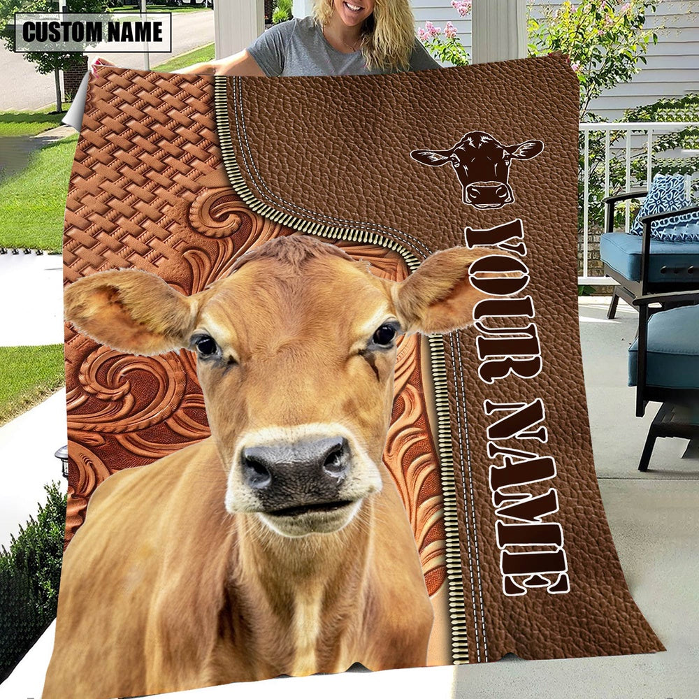 Custom Name Jersey Cattle Leather Carving Blanket, Farm Blanket, Farm Animal Blanket