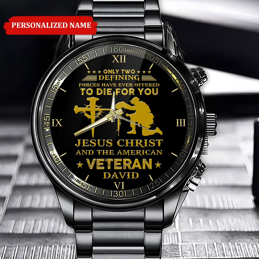 Custom Name Jesus Christ And The America Veteran Business Watch, Military Watch, Military Watches For Men, Fathers Watches