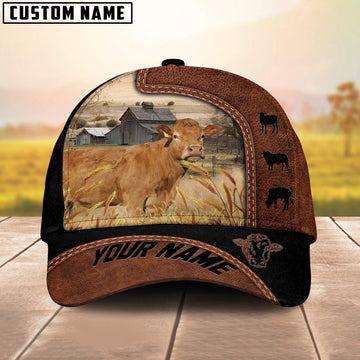 Custom Name Limousin Brown Black Leather Pattern Cap, Farmer Cap, Vintage Farmer Hat, Mens Farmer Hats, Cap For Farmers