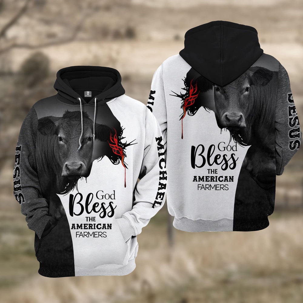 Custom Name Limousin Cattle 3D JESUS Blessing Hoodie, Farmer Hoodie, Custom Farm Shirts, Farmer T Shirt