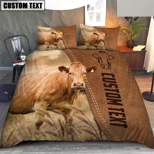 Custom Name Limousin Cattle Brown Bedding Set, Farm Bedding Set, Farmhouse Bedding Set
