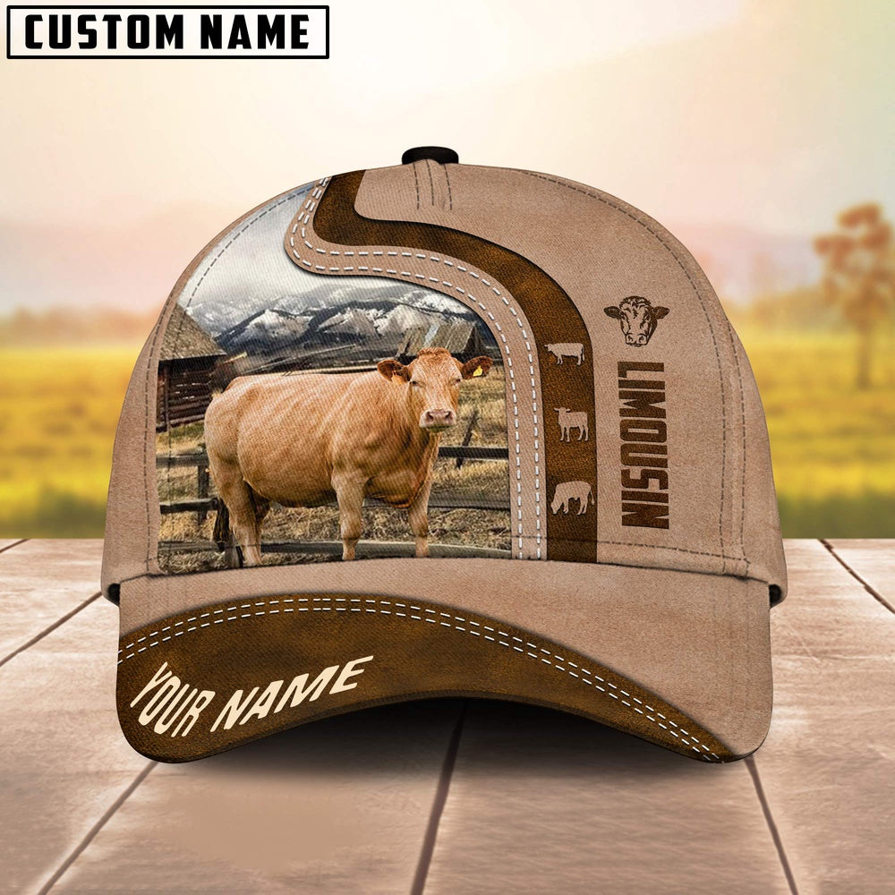 Custom Name Limousin Cattle Light Brown Cap, Farmer Cap, Vintage Farmer Hat, Mens Farmer Hats, Cap For Farmers