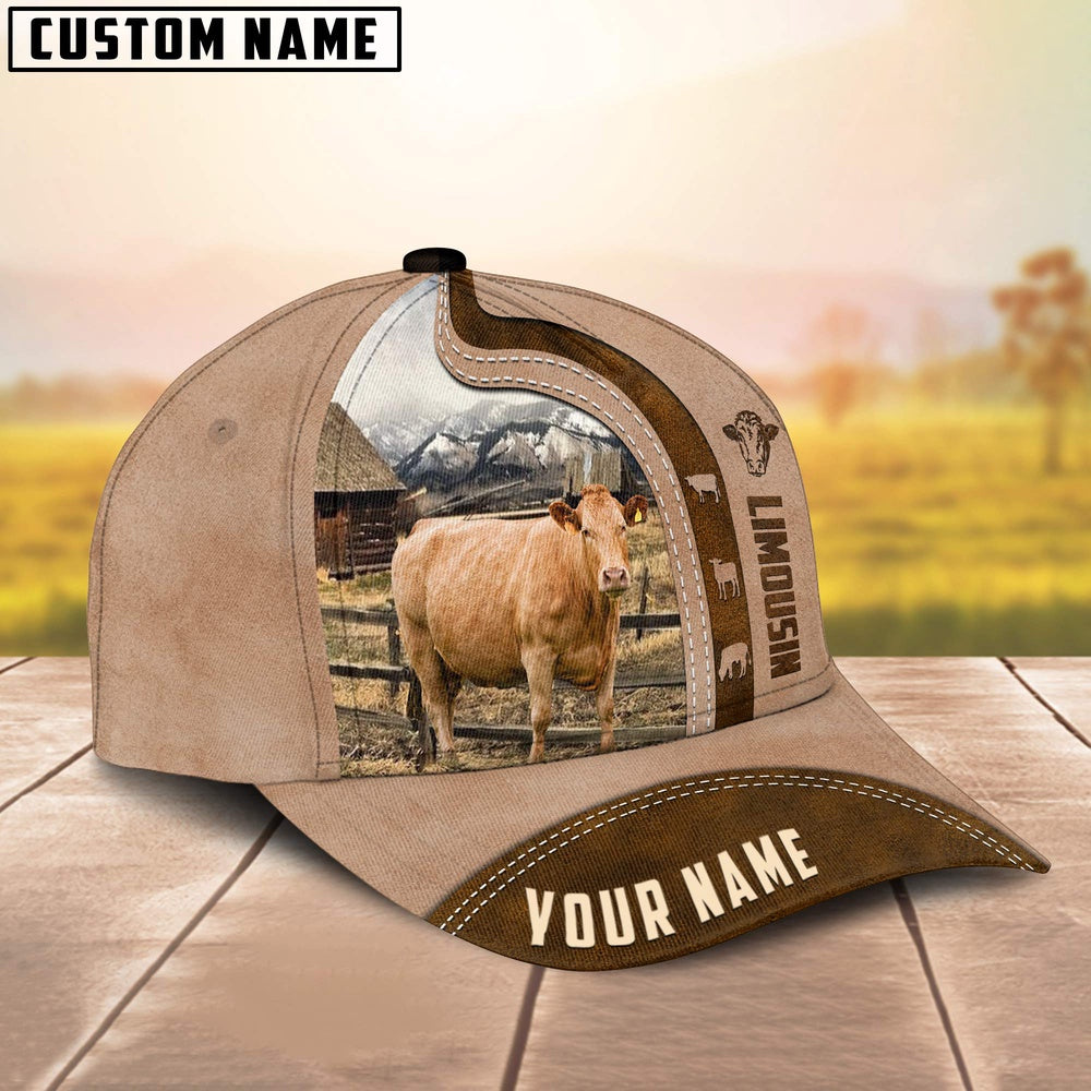 Custom Name Limousin Cattle Light Brown Cap, Farmer Cap, Vintage Farmer Hat, Mens Farmer Hats, Cap For Farmers