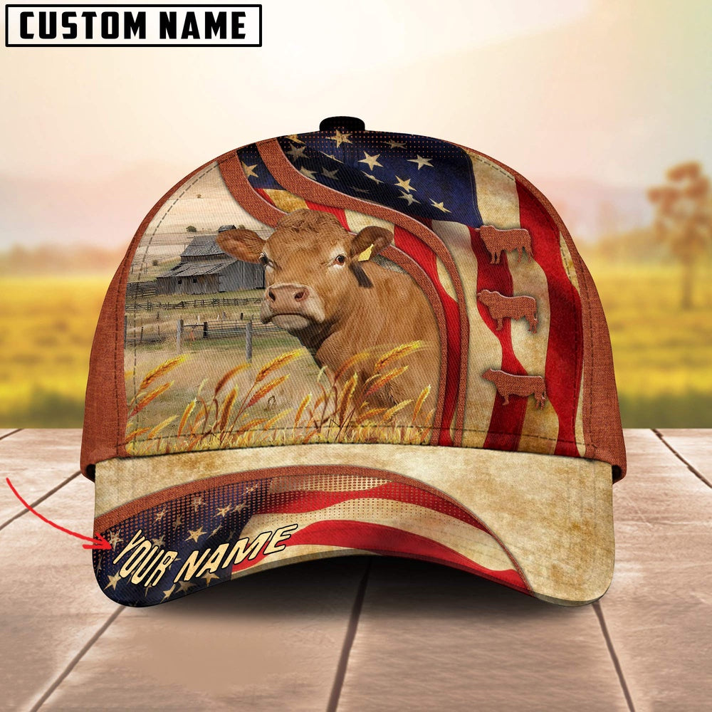 Custom Name Limousin US Flag 3D Cap, Farmer Cap, Vintage Farmer Hat, Mens Farmer Hats, Cap For Farmers