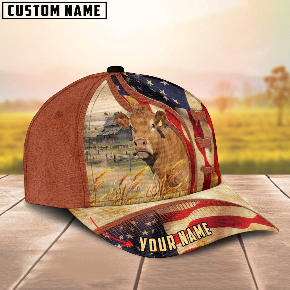 Custom Name Limousin US Flag 3D Cap, Farmer Cap, Vintage Farmer Hat, Mens Farmer Hats, Cap For Farmers