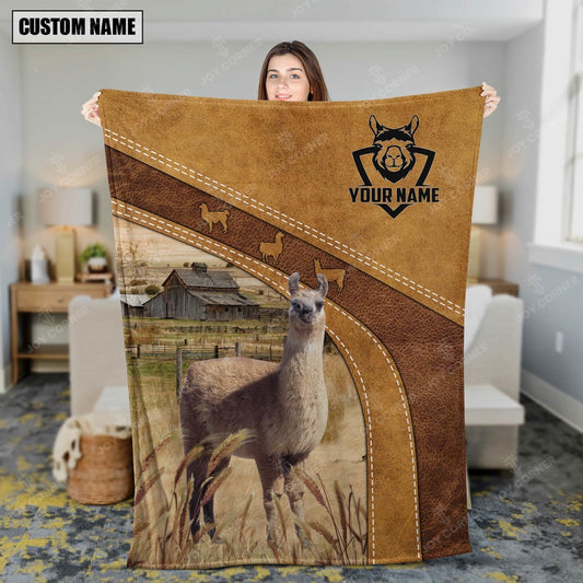 Custom Name Llama Brownie Background Blanket, Farm Blanket, Farm Animal Blanket