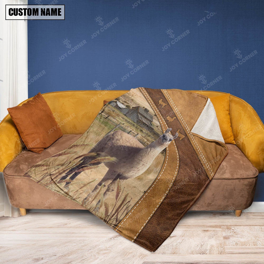 Custom Name Llama Brownie Background Blanket, Farm Blanket, Farm Animal Blanket