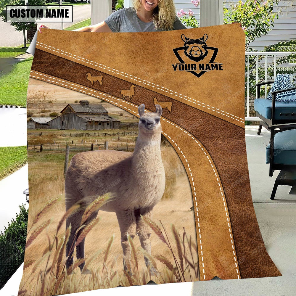 Custom Name Llama Brownie Background Blanket, Farm Blanket, Farm Animal Blanket