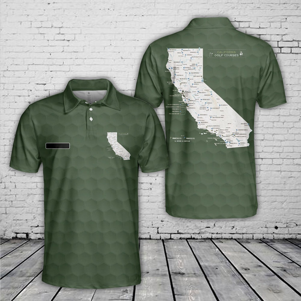 Custom Name Map of California Golf Courses Polo Shirt, Veteran Polo Shirt