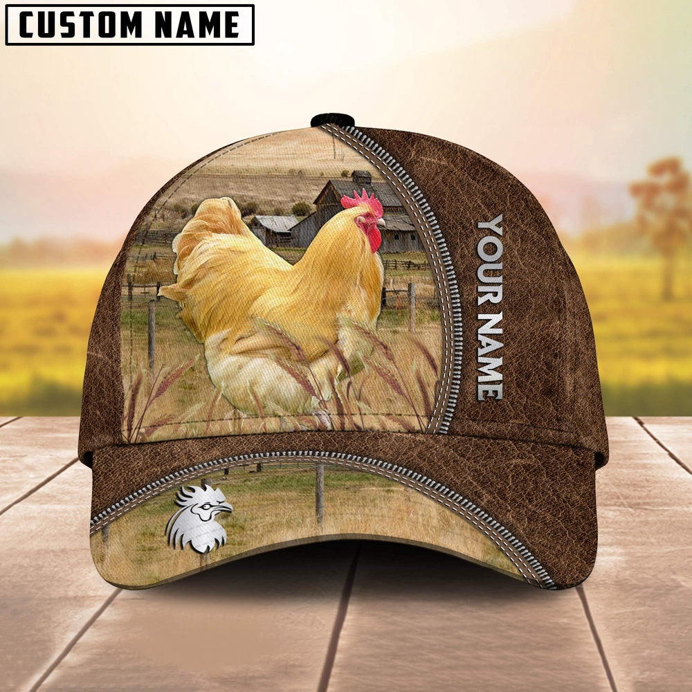 Custom Name Orpingtons Chicken Brown Leather Pattern Cap, Farmer Cap, Vintage Farmer Hat, Mens Farmer Hats, Cap For Farmers