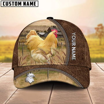 Custom Name Orpingtons Chicken Brown Leather Pattern Cap, Farmer Cap, Vintage Farmer Hat, Mens Farmer Hats, Cap For Farmers