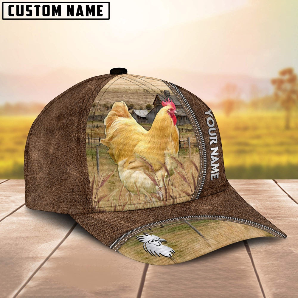 Custom Name Orpingtons Chicken Brown Leather Pattern Cap, Farmer Cap, Vintage Farmer Hat, Mens Farmer Hats, Cap For Farmers