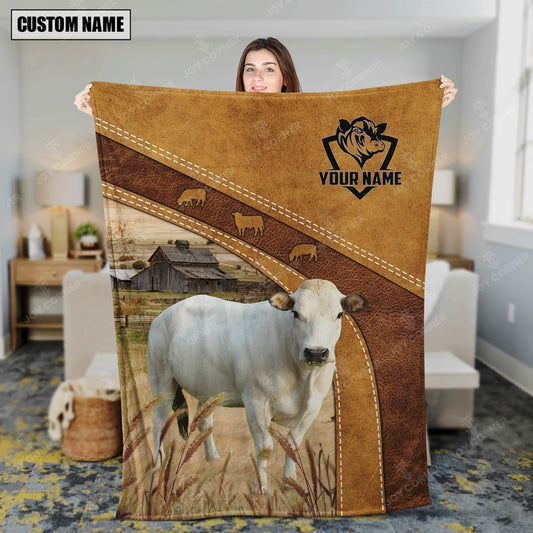Custom Name Piedmontese Brownie Background Blanket, Farm Blanket, Farm Animal Blanket