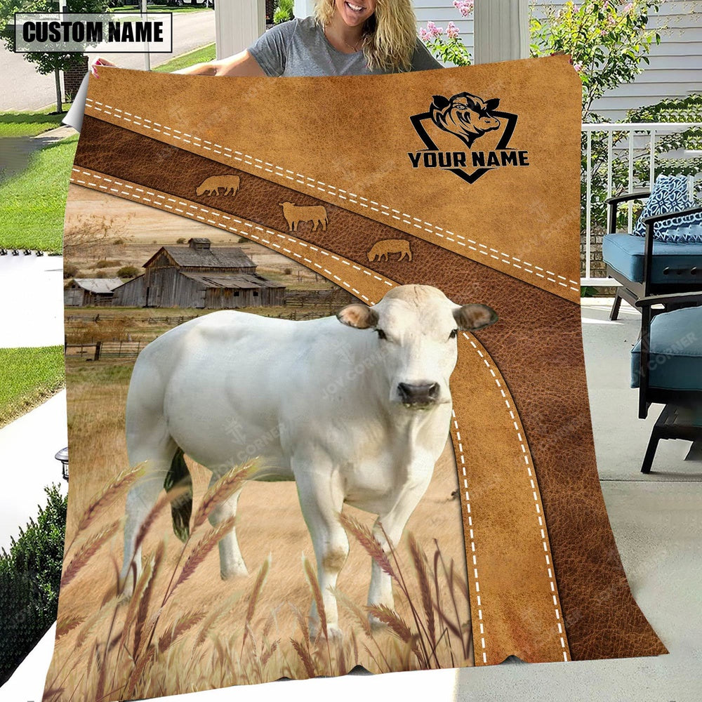 Custom Name Piedmontese Brownie Background Blanket, Farm Blanket, Farm Animal Blanket